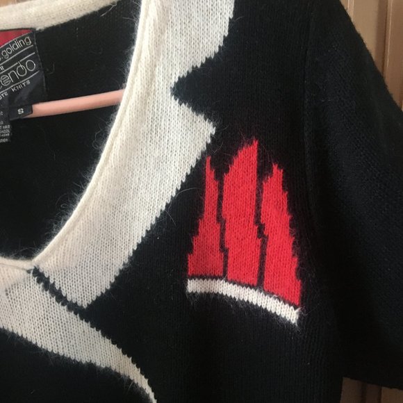 Vintage Crescendo Black & White Angora Blend Sweater - Size Small - Picture 4 of 5